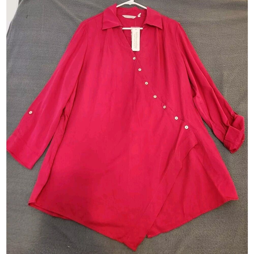 Soft Surroundings Boho Asymmetrical Button Down Wrap Roll Tab Blouse Top XL NWT